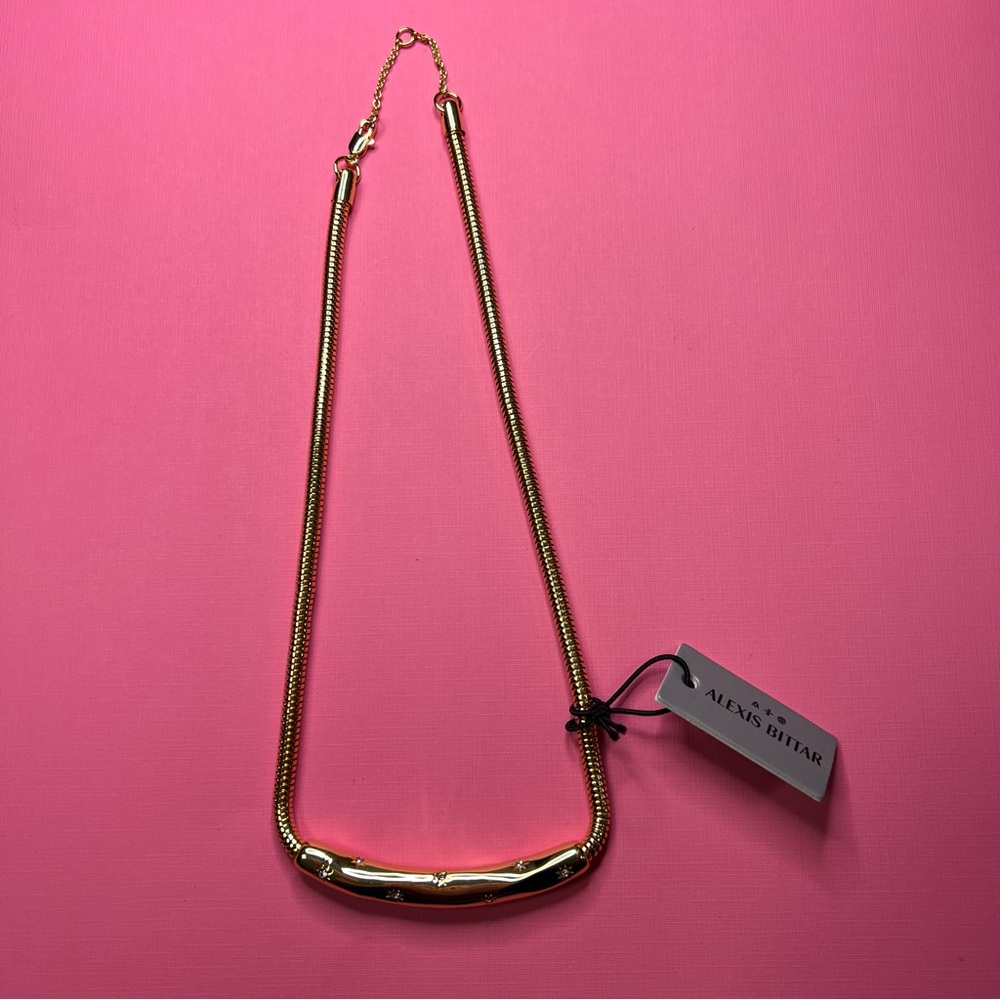 Alexis Bittar Snake Chain Choker Necklace W/ Starburst Crystal Accented Bar NWT